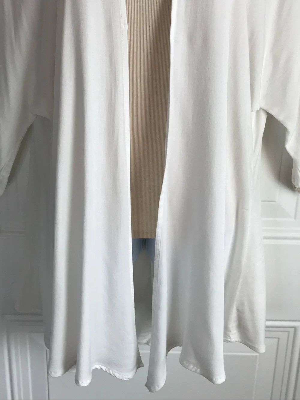 🔴 4/$15 Underella by Ella Moss Women’s S White Tan Kimono Robe with Crochet Trim